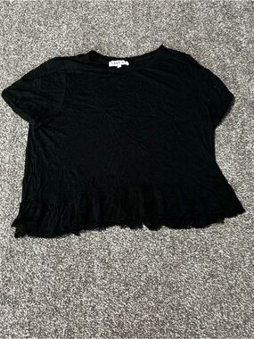 Love Black Short Sleeve Top with Ruffle Hem